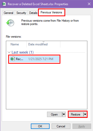 Previous Versions Restore