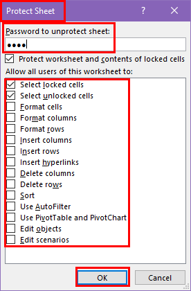 Protect Sheet configurations