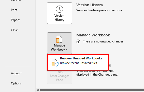 Recover Unsaved Workbooks