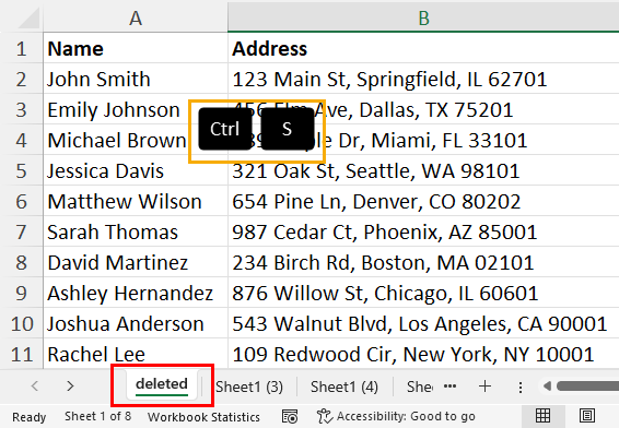 Recovered a deleted Excel worksheet using Document Recovery tool