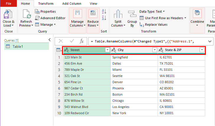 Rename column headers