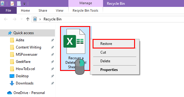 Restore from Recycle Bin