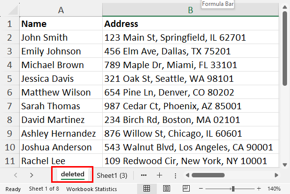 Restored a deleted worksheet from OneDrive