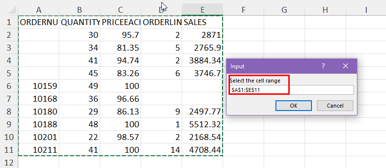 Select cell range