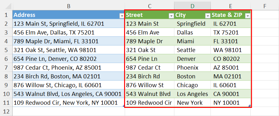 Separated addresses in Excel using Power Query