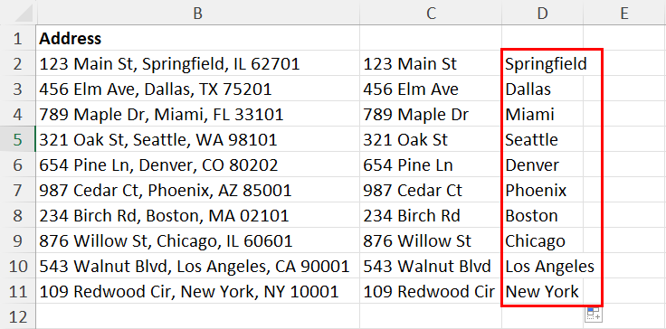 Separated city names from full address