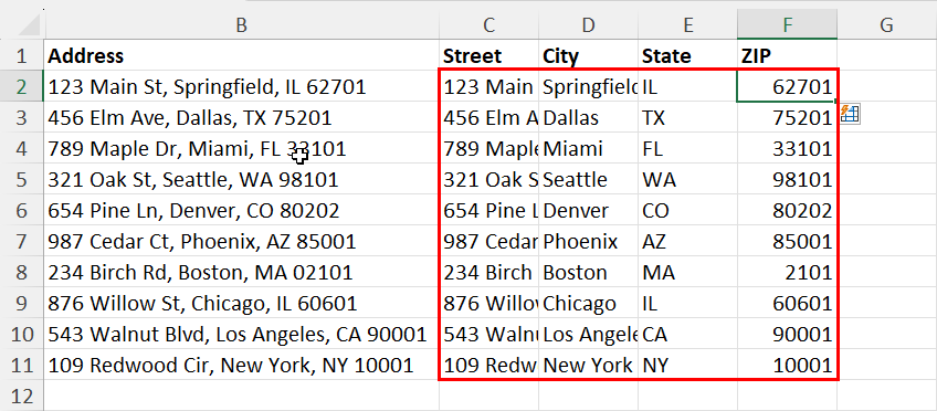 Seperated all address elements
