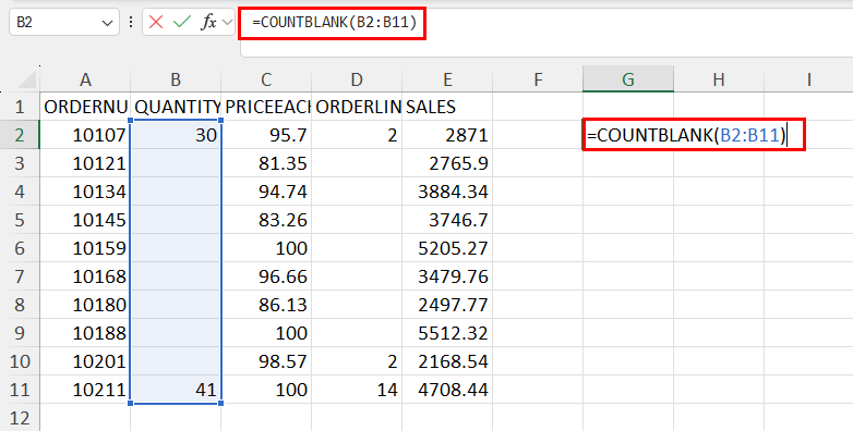 Using COUNTBLANK function