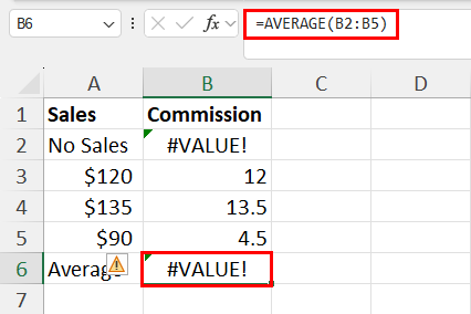 #VALUE! Error in AVERAGE