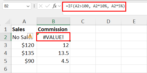 #VALUE! error in IF function