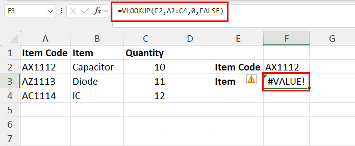 VLOOKUP #VALUE! error