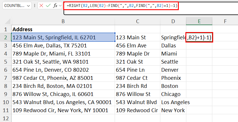 using RIGHT function