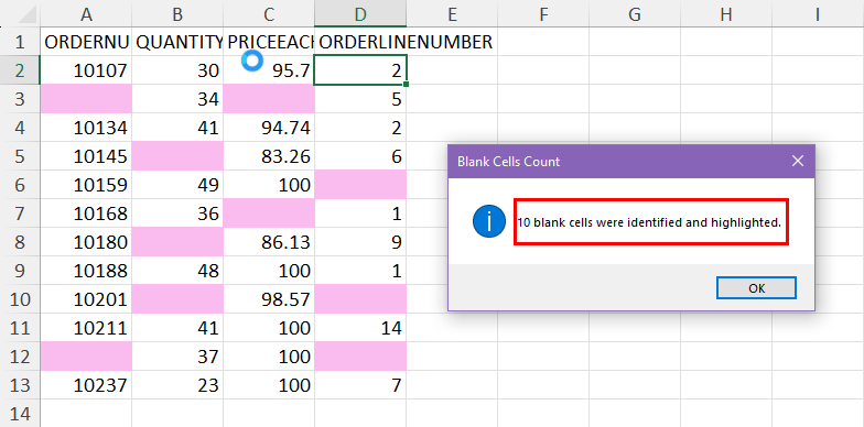 Blank cell counts