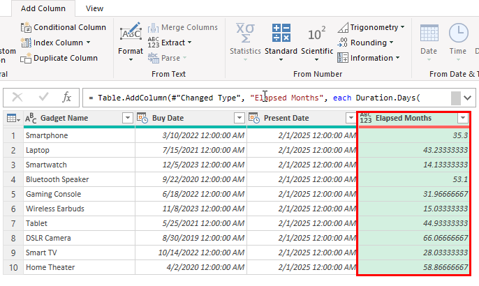 Calculated months using Power Query