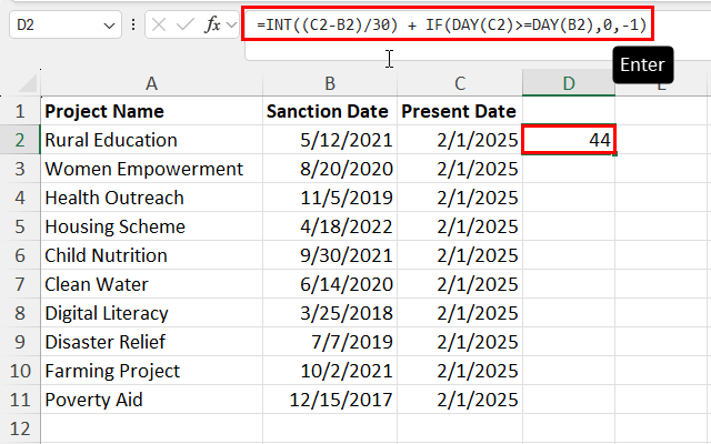 Calculating INT and DAY
