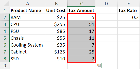 Changed Tax Amount