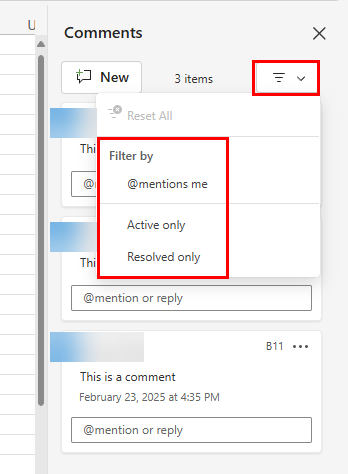 Comments box filtering