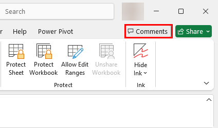 Comments button in Excel 365