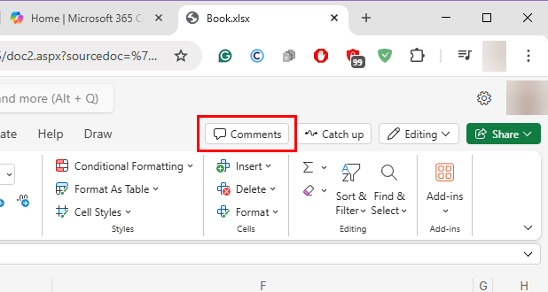 Comments in Excel web app