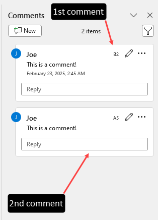 Comments navigation panel organization