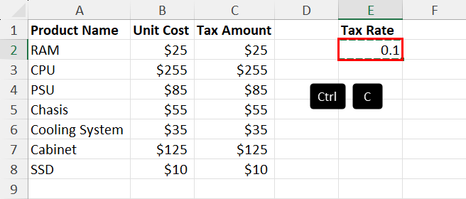 Copy tax rate