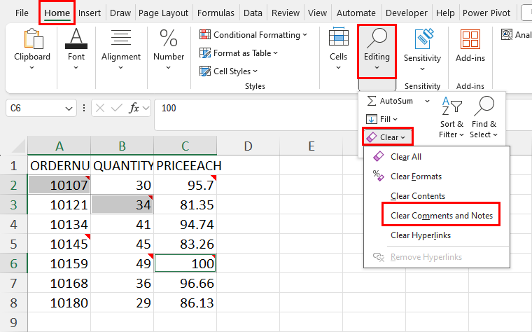 Deleting notes with Clear Comments and Notes