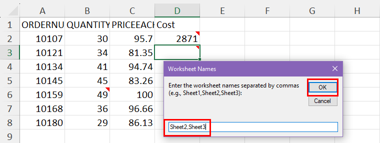 Enter worksheet names