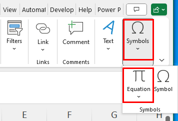 Equation menu
