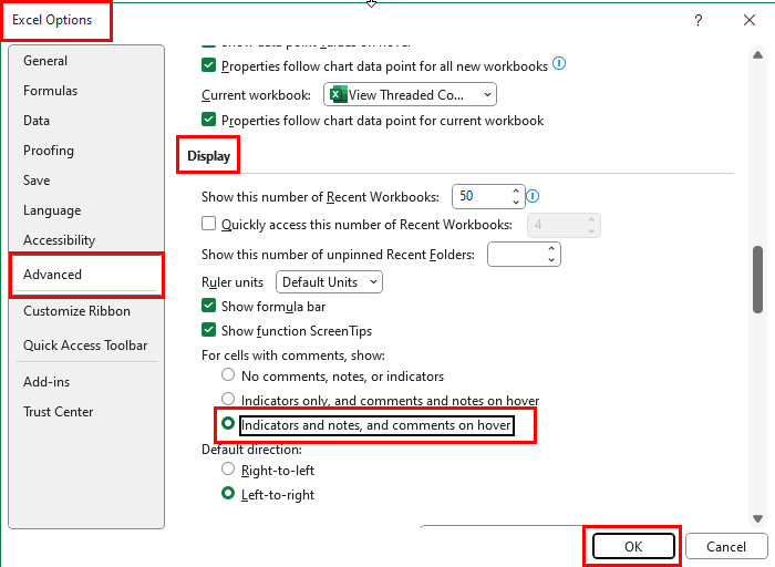 Excel Options dialog