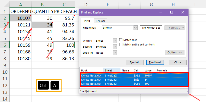 Find and Replace results
