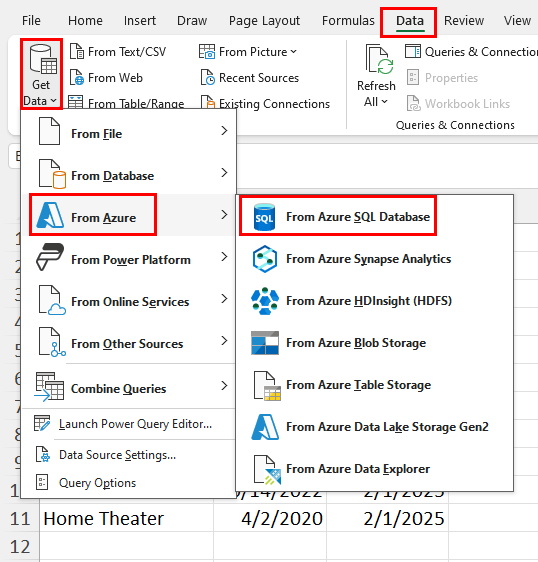 From Azure SQL Database