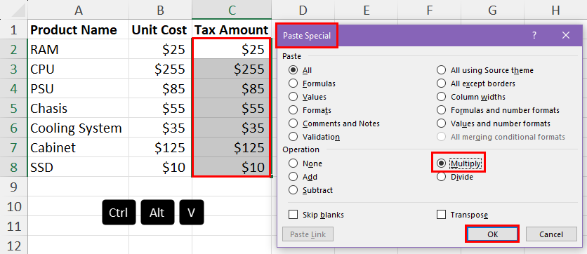 Multiply in Paste Special