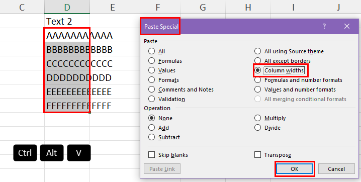 Paste Special Column widths