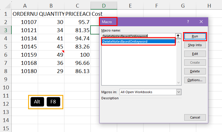 Run Macro dialog box
