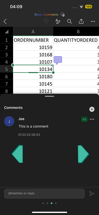 Swipe to change comments