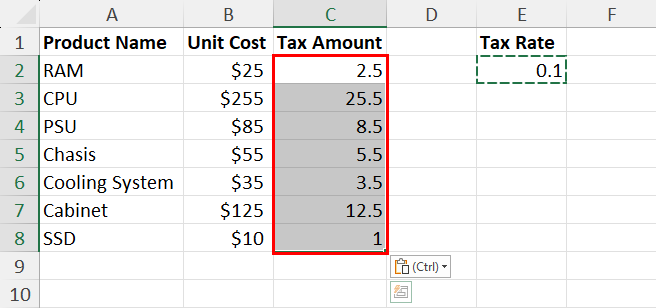 Used Multiply operation using Paste Special