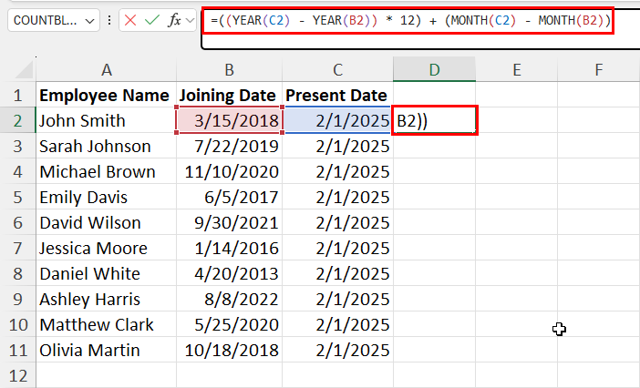 Using YEAR and MONTH function