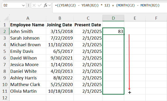 Using fill handle for YEAR and MONTH