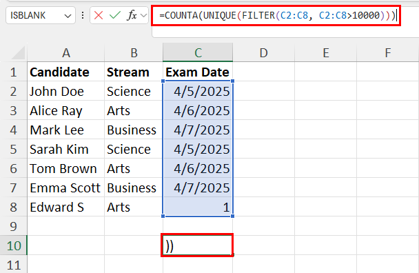 COUNTA for unique dates