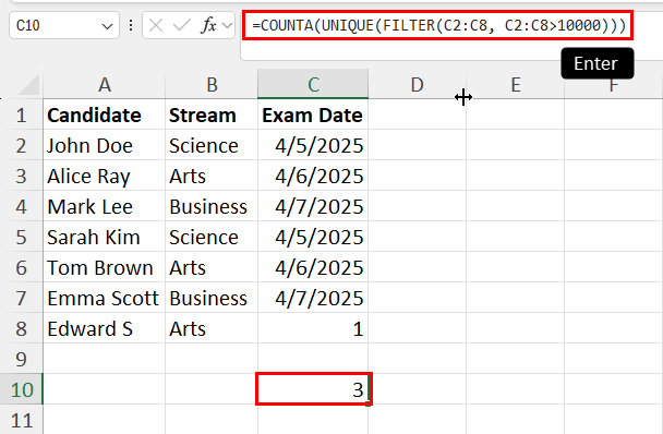 COUNTA for unique dates calculated