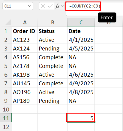 Calculating COUNT function