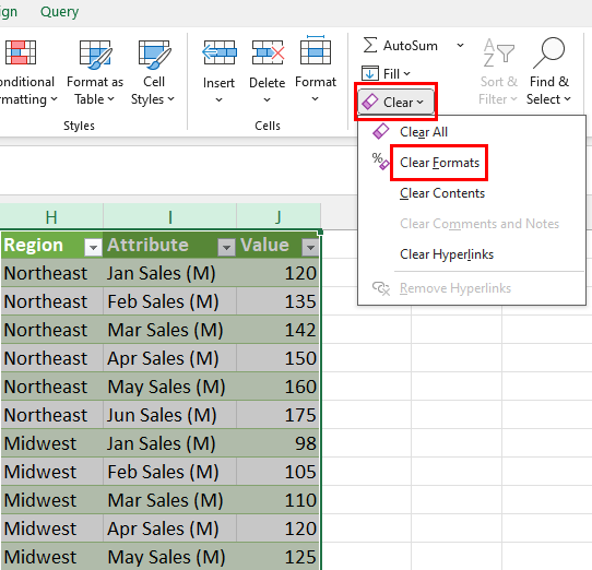 Clear Formats dialog