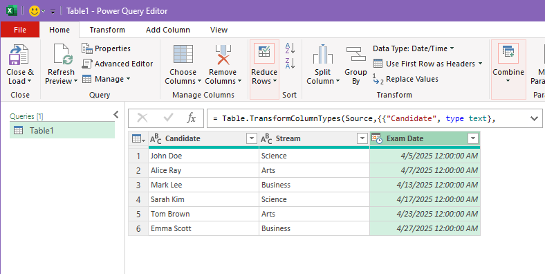 Data in Power Query