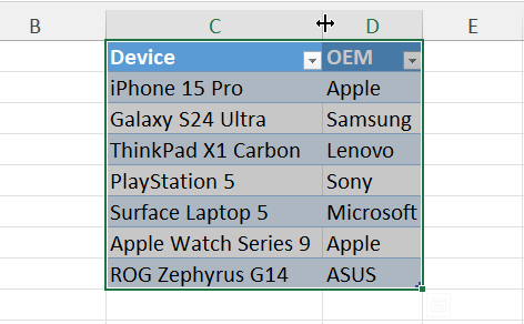 Double-click column header border