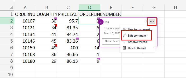 Edit comment in single comment UI