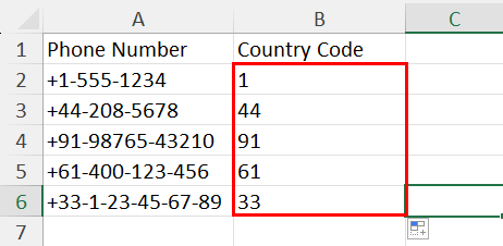 Extracted country codes using FIND
