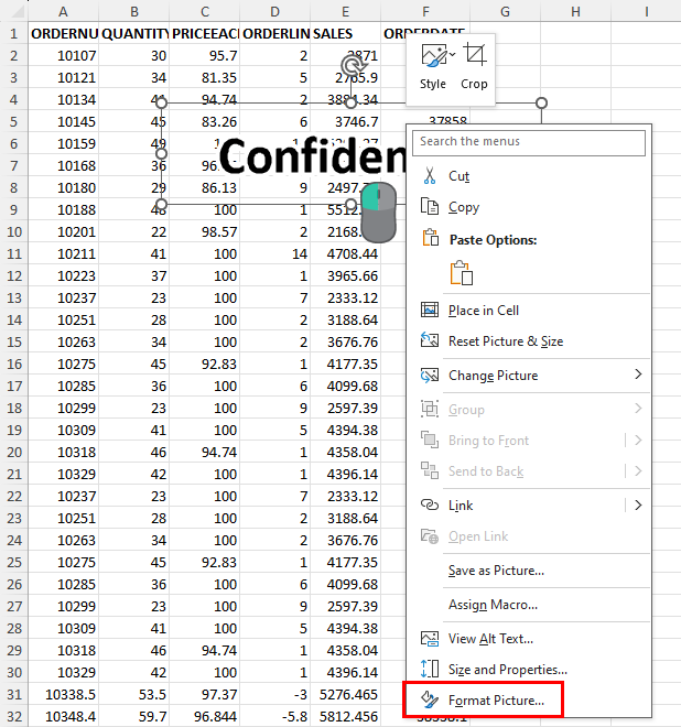 Format Picture in right click menu