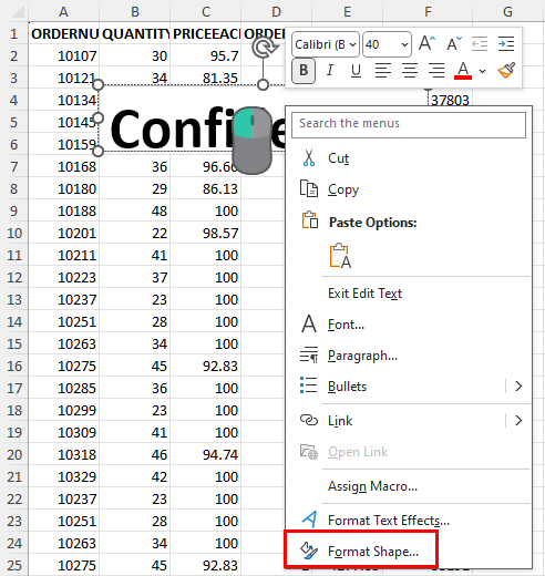 Format Shape in context menu