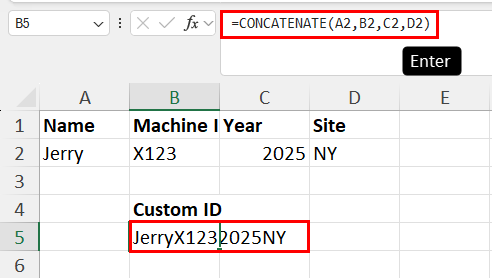 Joined text strings uing CONCATENATE