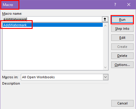 Macro dialog box